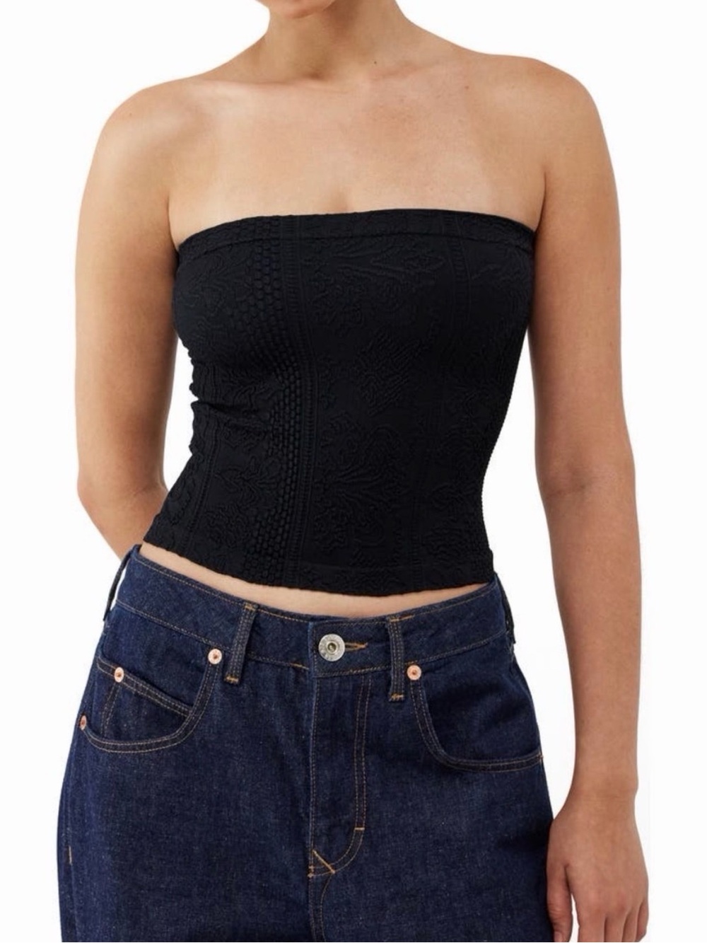 Out From Under For Urban Outfitters Tapestry Crop Tube Top Black